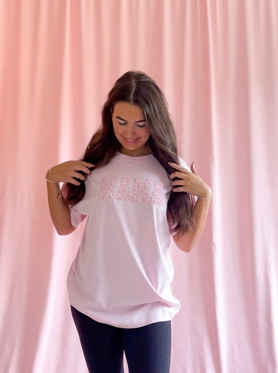 Mama Pink Heart Puff Tshirt
