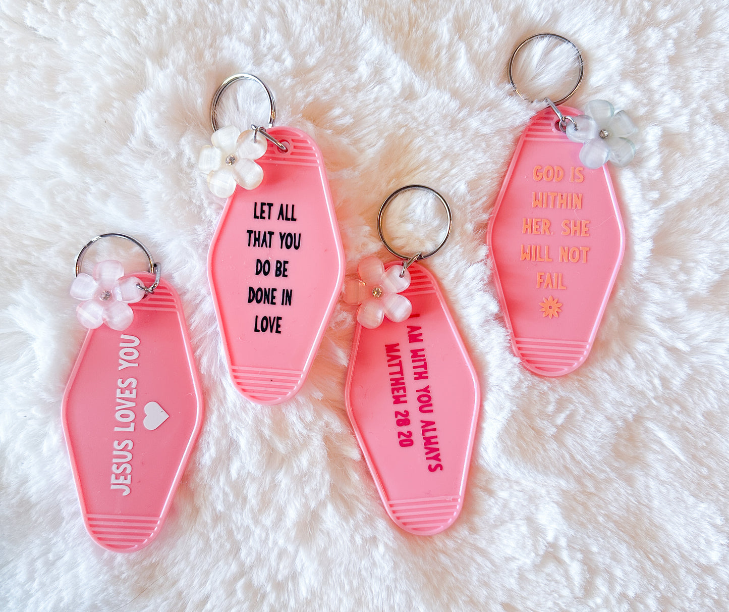 Religious Pink Motel Keychain