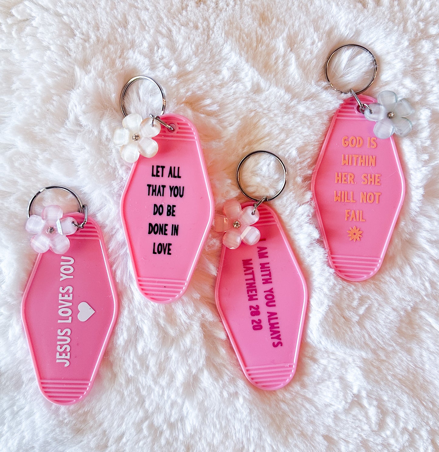 Religious Pink Motel Keychain