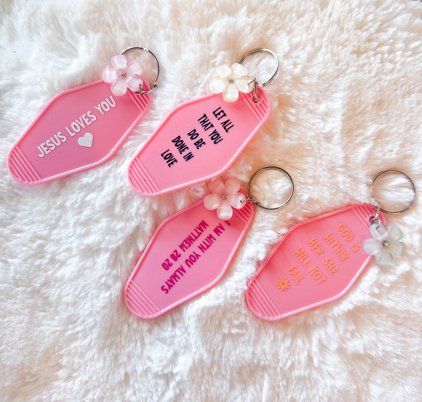 Religious Pink Motel Keychain