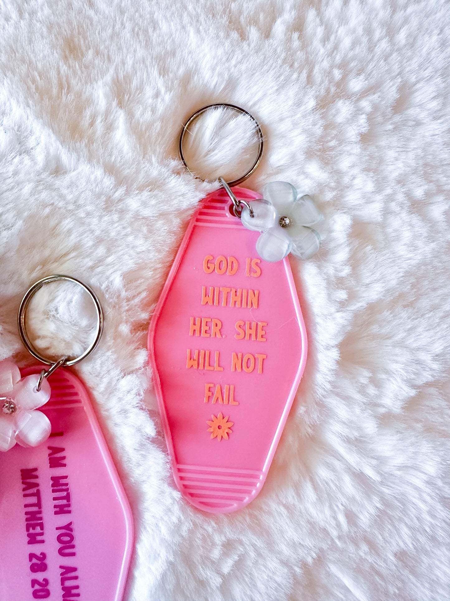 Religious Pink Motel Keychain