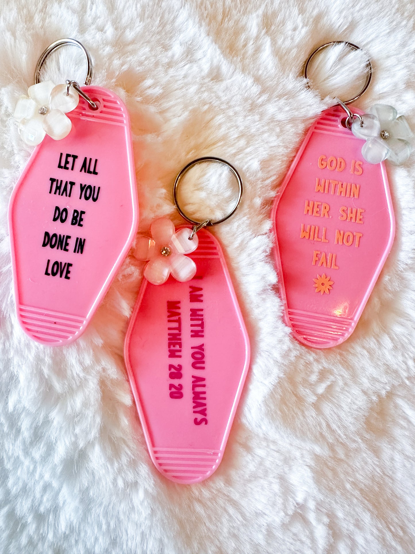 Religious Pink Motel Keychain