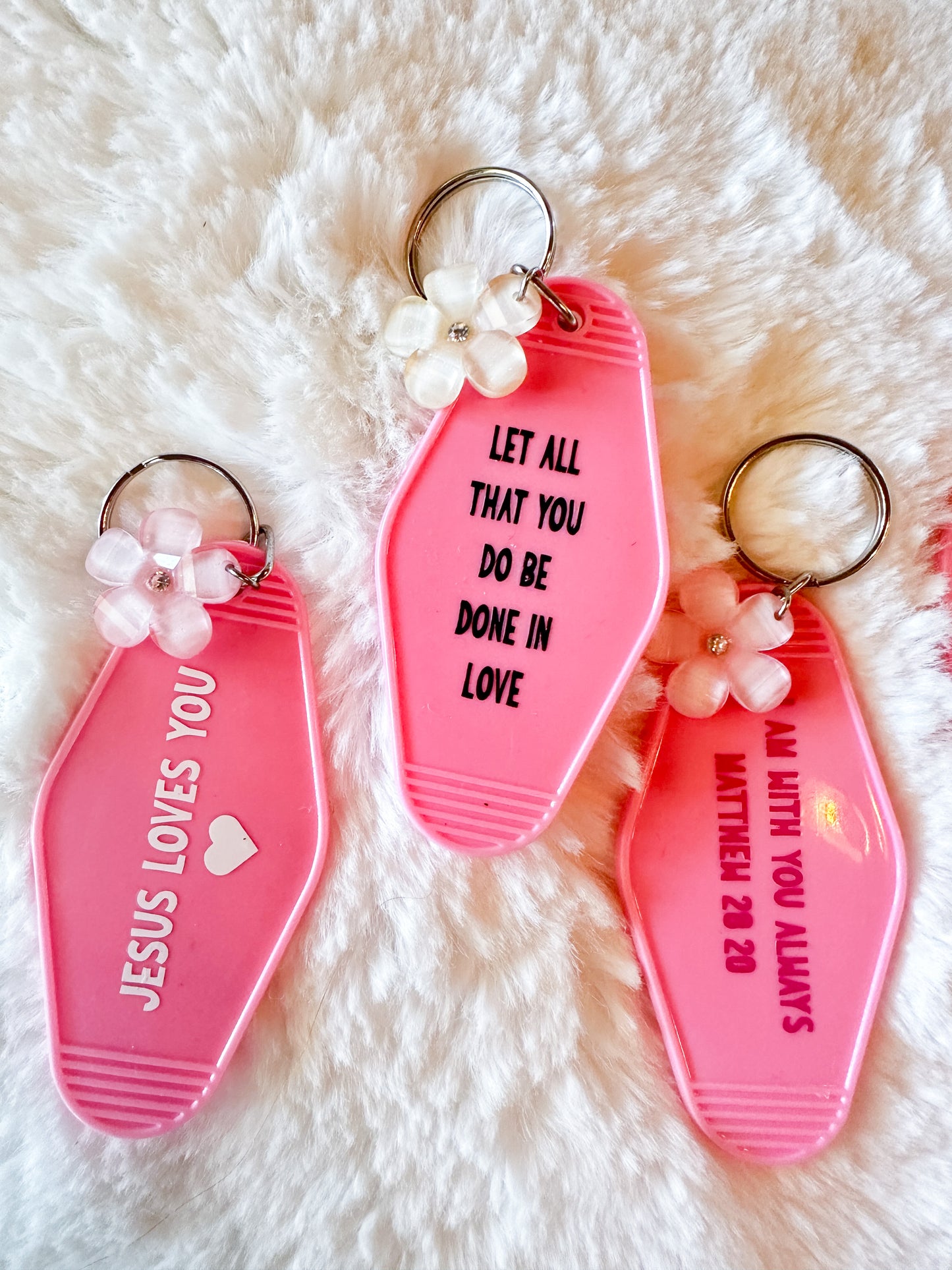 Religious Pink Motel Keychain