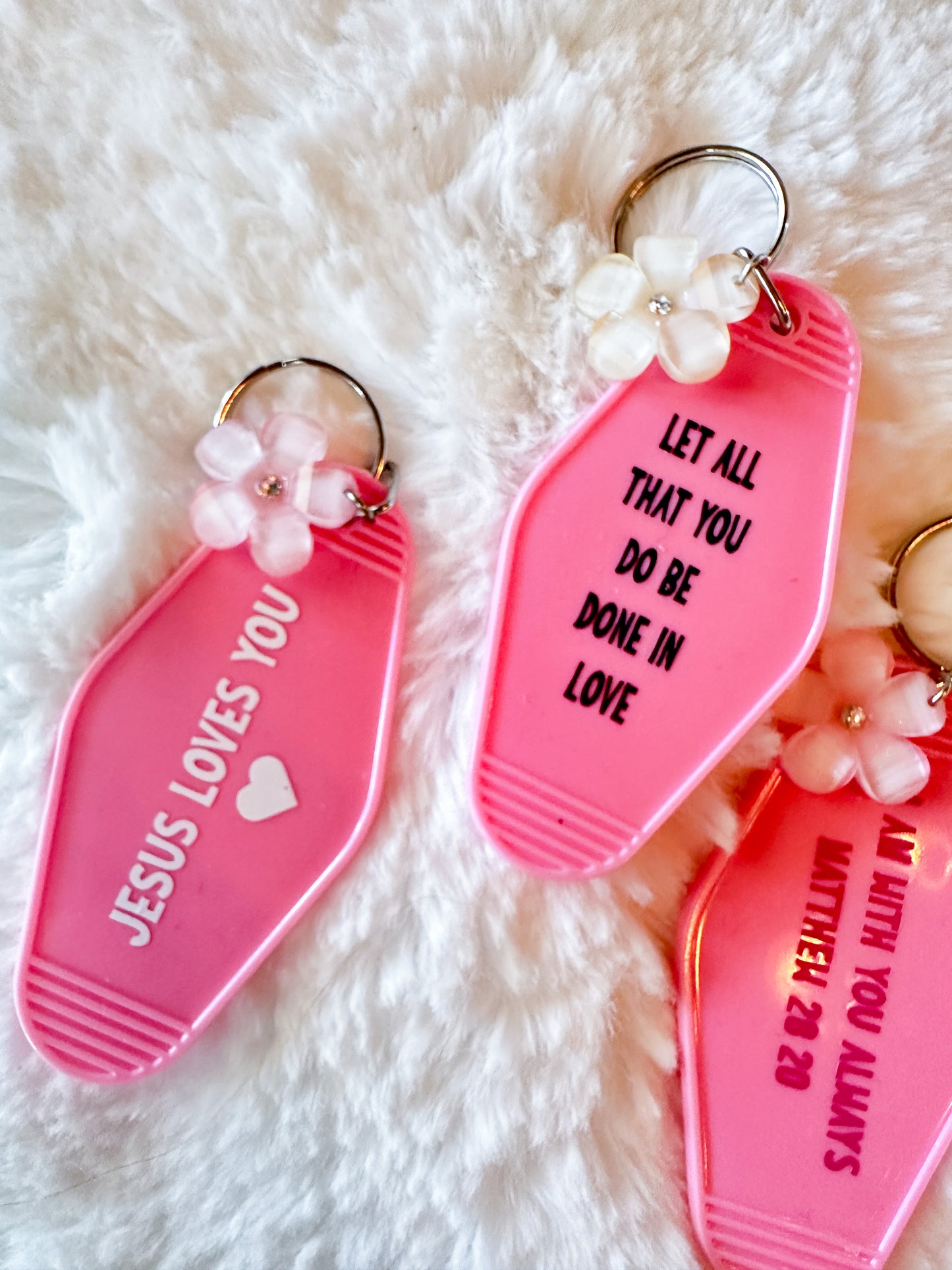 Religious Pink Motel Keychain