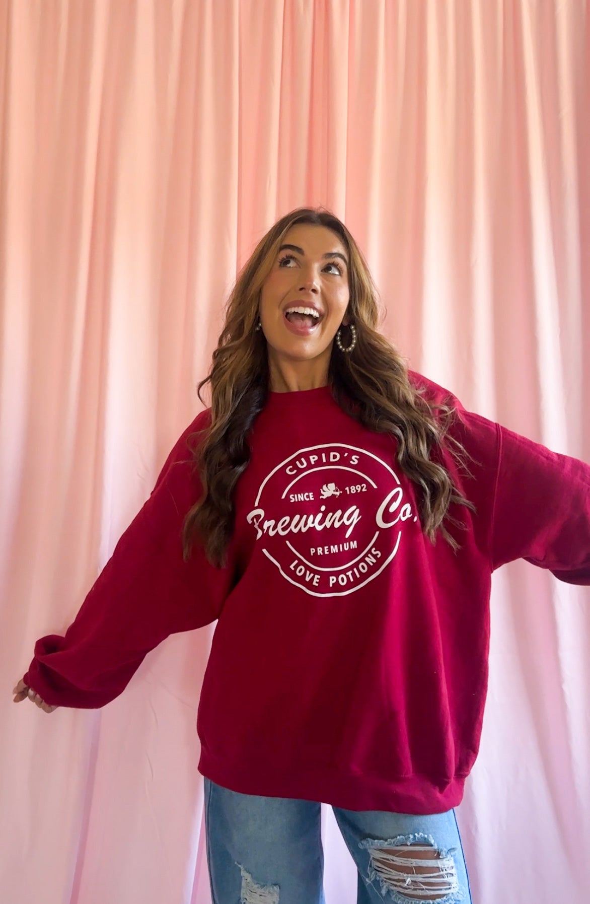 Red Valentine's Day Sweatshirt Women Sweater Valentine's Day Apparel Cupid Sweatshirt Valentine's Day Merchandise Red Sweatshirt Crewneck