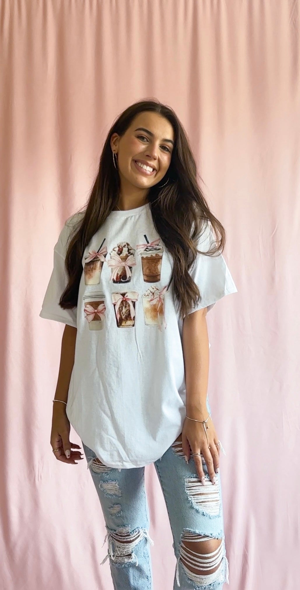 Coquette Coffee Shirt- Women Trendy White Shirt Coffee Cups