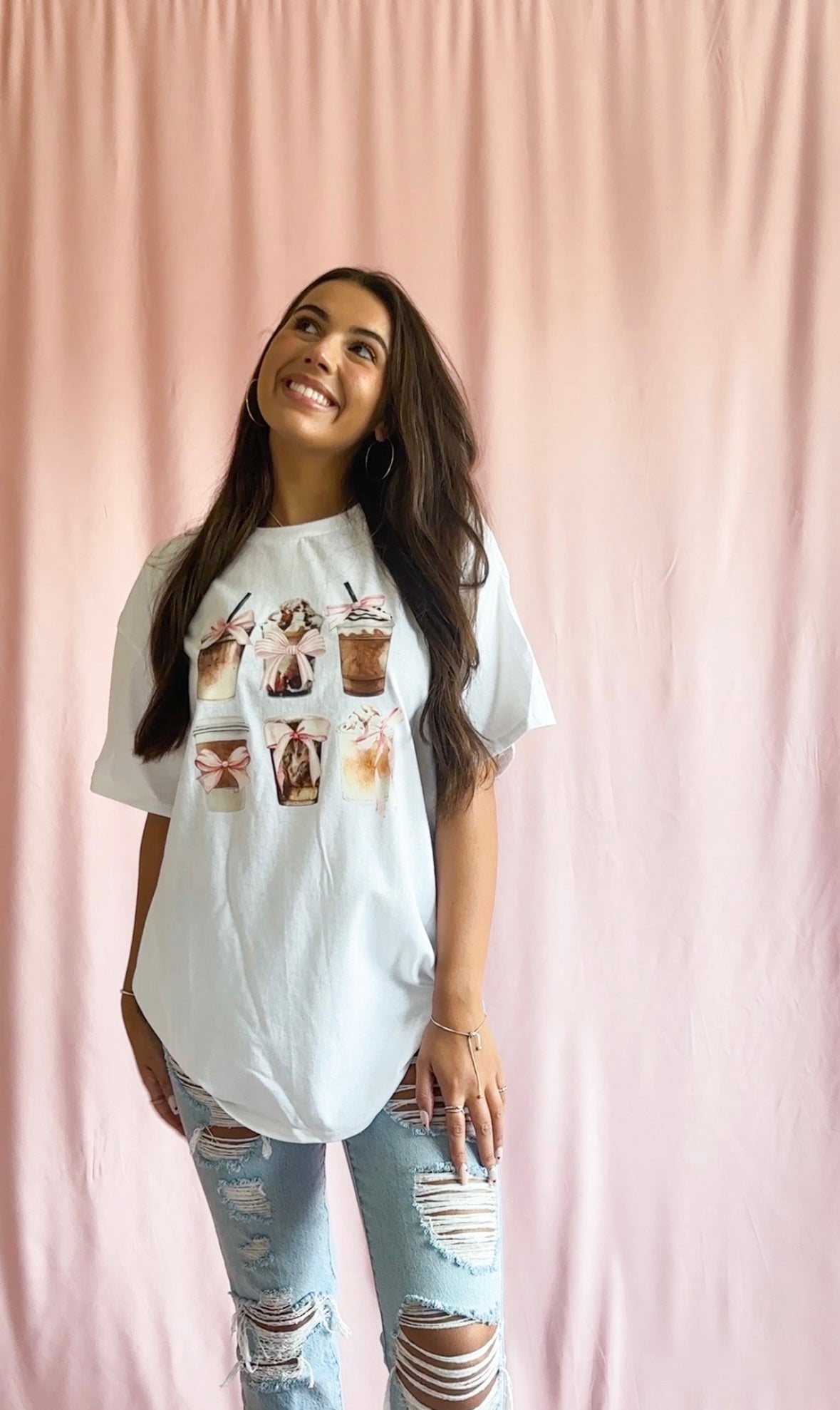 Coquette Coffee Shirt- Women Trendy White Shirt Coffee Cups