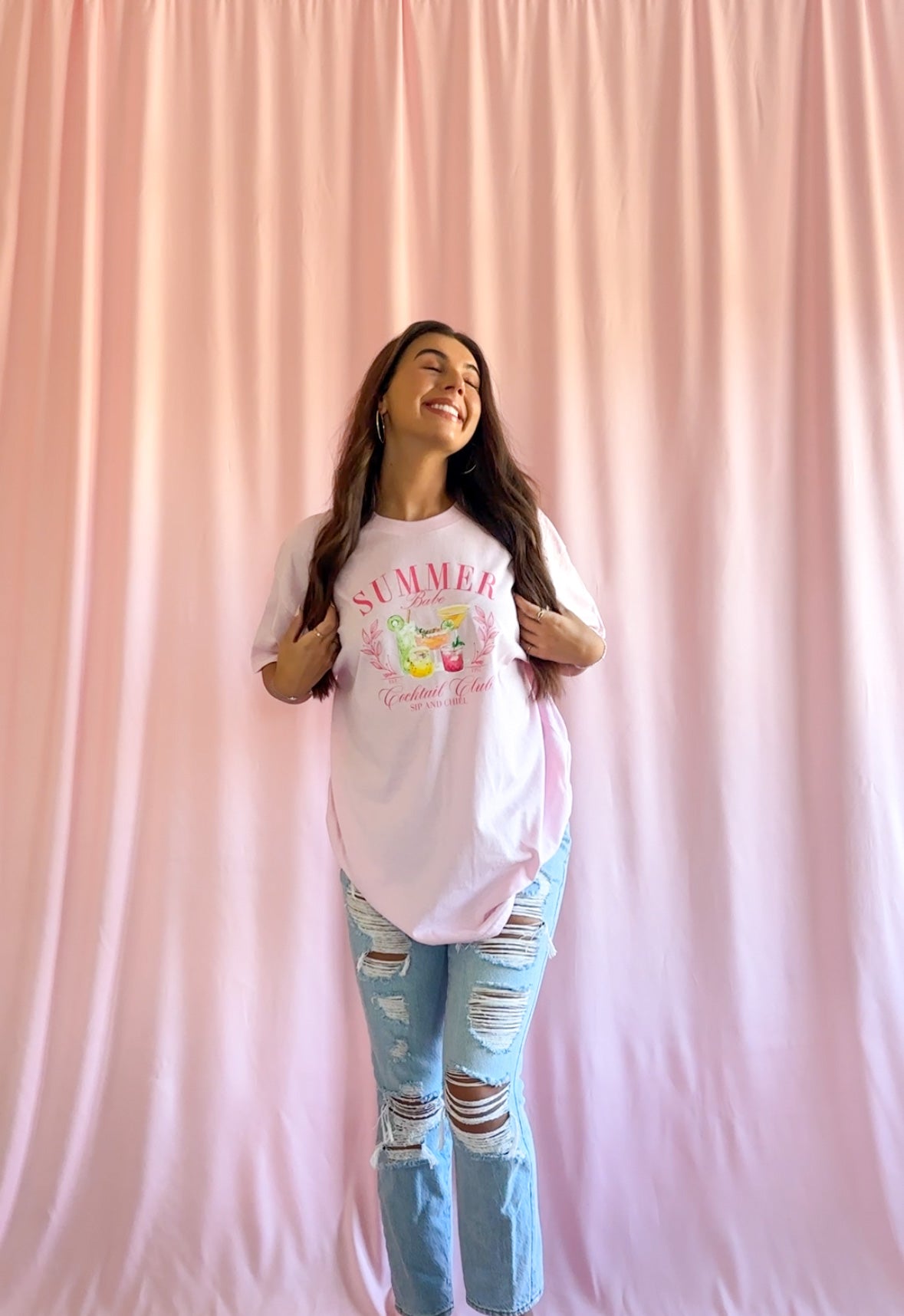 Summer Babe Cocktail Club Pink T-shirt