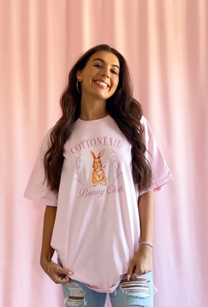 Cottontail Bunny Club Pink Easter T-Shirt Women Trendy