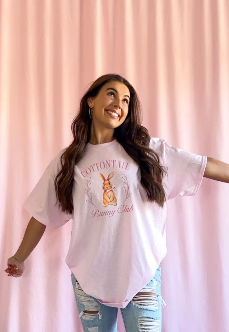 Cottontail Bunny Club Pink Easter T-Shirt Women Trendy