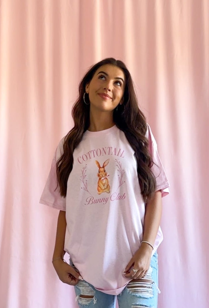 Cottontail Bunny Club Pink Easter T-Shirt Women Trendy