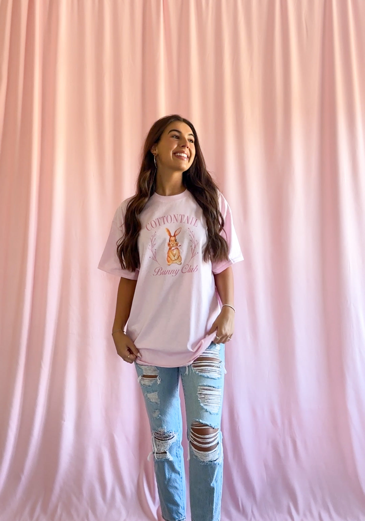 Cottontail Bunny Club Pink Easter T-Shirt Women Trendy