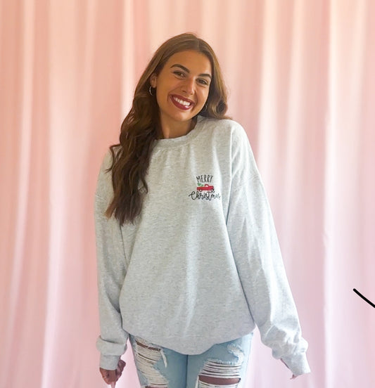Merry Christmas Farm Truck Embroidered Sweatshirt