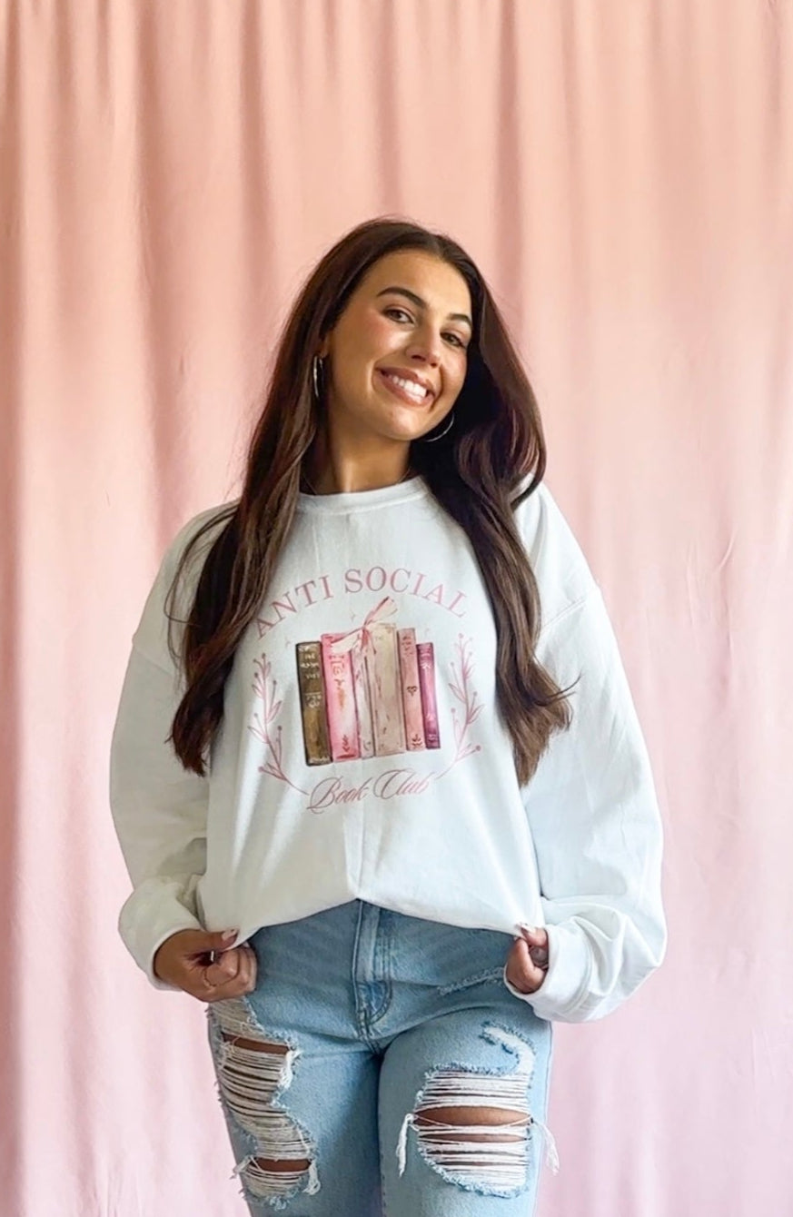 antisocial book club sweatshirt reader pink sweater white sweatshirt reader book lover gift