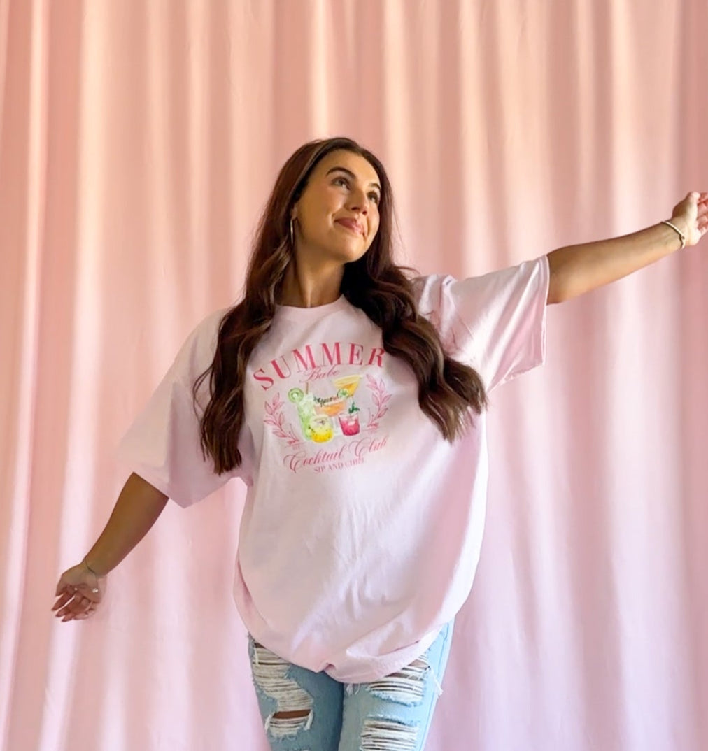 pink summer shirt women summer babe tshirt pool coverup beach tshirt women oversize shirt pink cocktail tshirt trendy clothing women vacation shirt