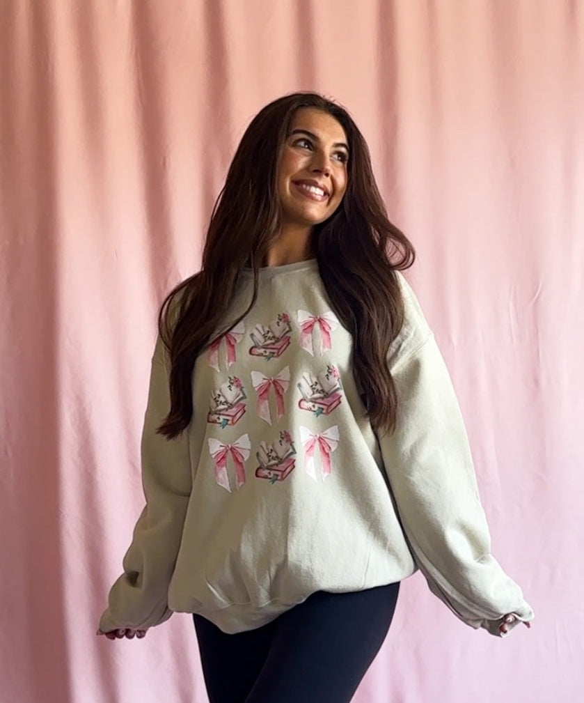 coquette women sweatshirt reader sweater book sweatshirt beige women sweatshirt oversized sweater