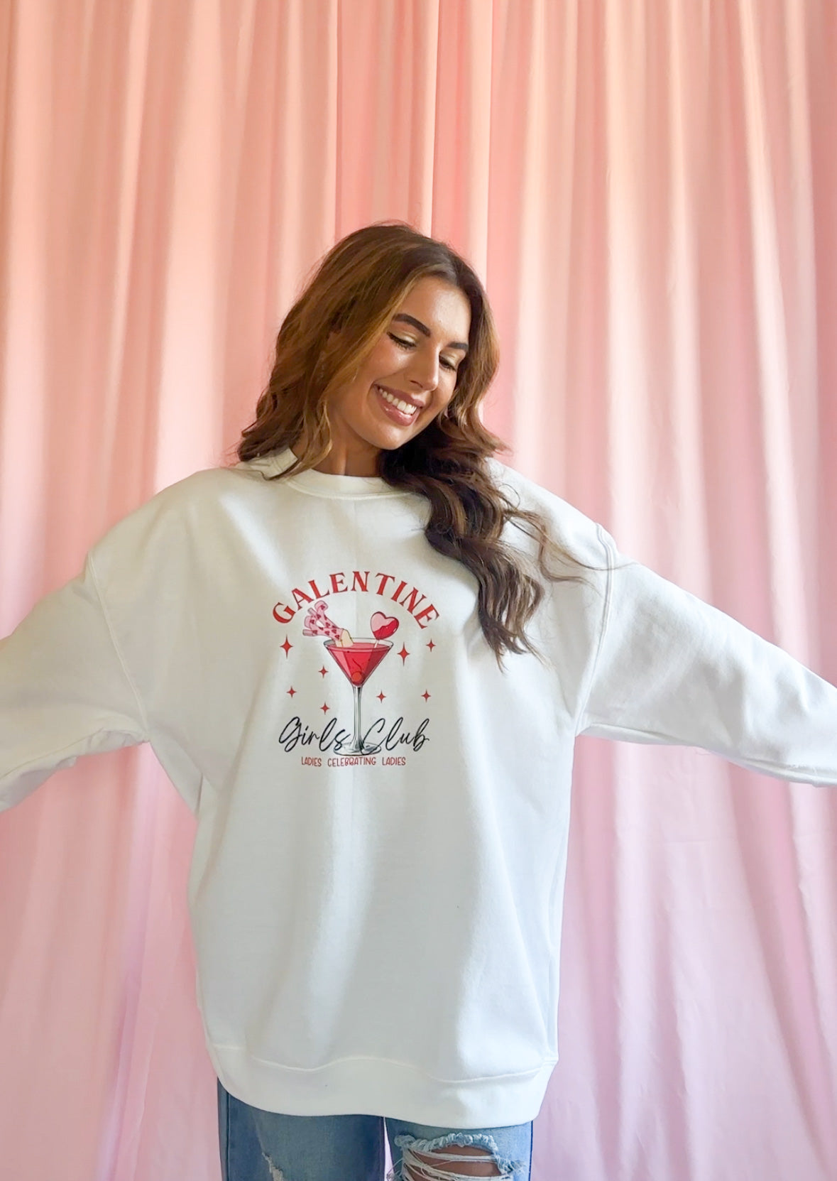 galentines day gift friend valentines day gift idea women oversized white sweatshirt matching sweater friend galentine day clothing valentines day apparel valentines day party shirt