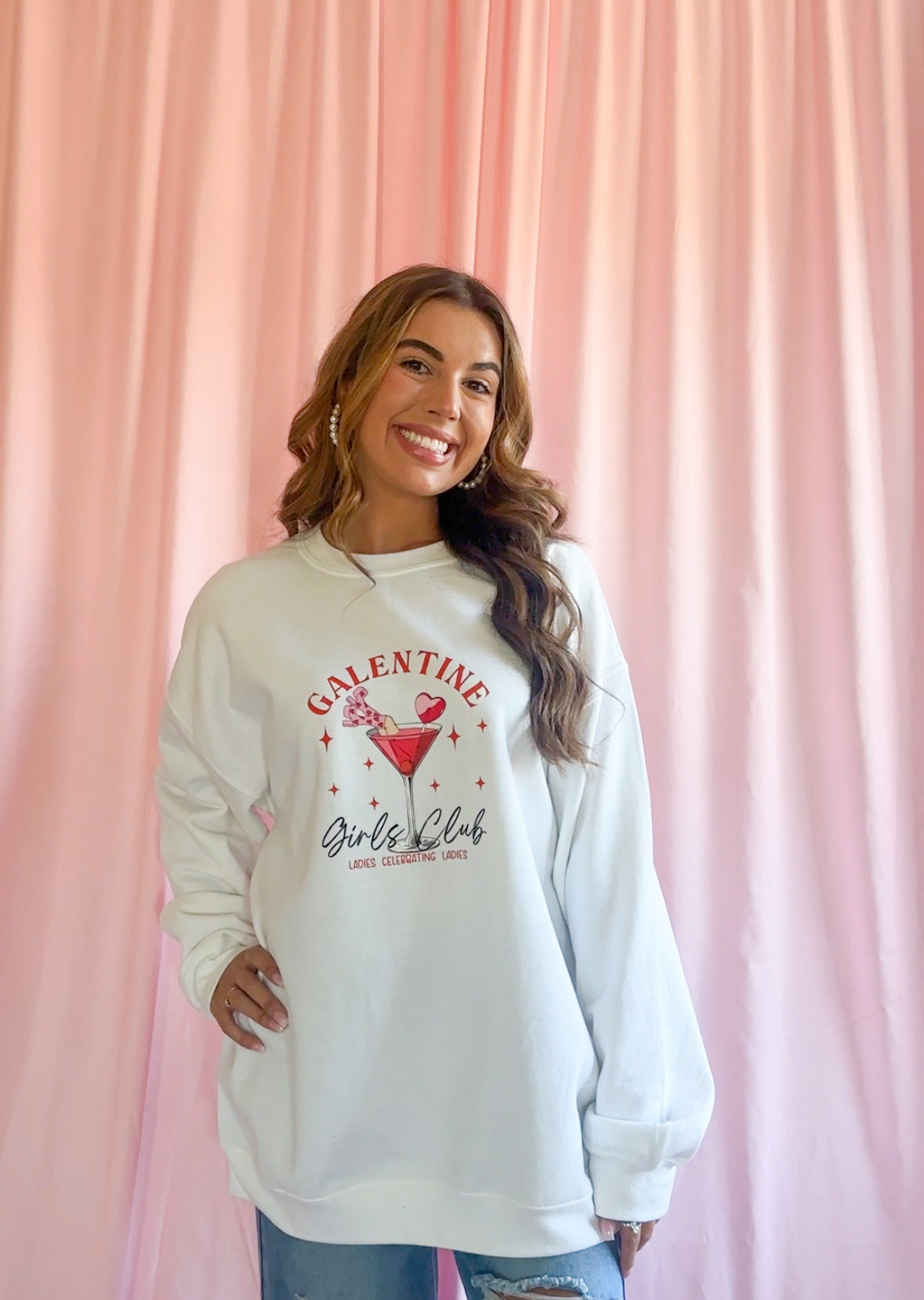 galentines day gift friend valentines day gift idea women oversized white sweatshirt matching sweater friend galentine day clothing valentines day apparel