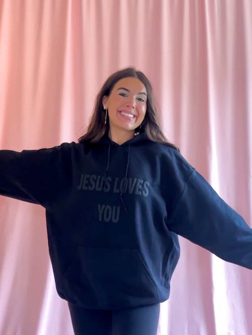 jesus loves you hoodie black puff letter sweatshirt christianity hoodie religious sweatshirt women hoodie faith based
