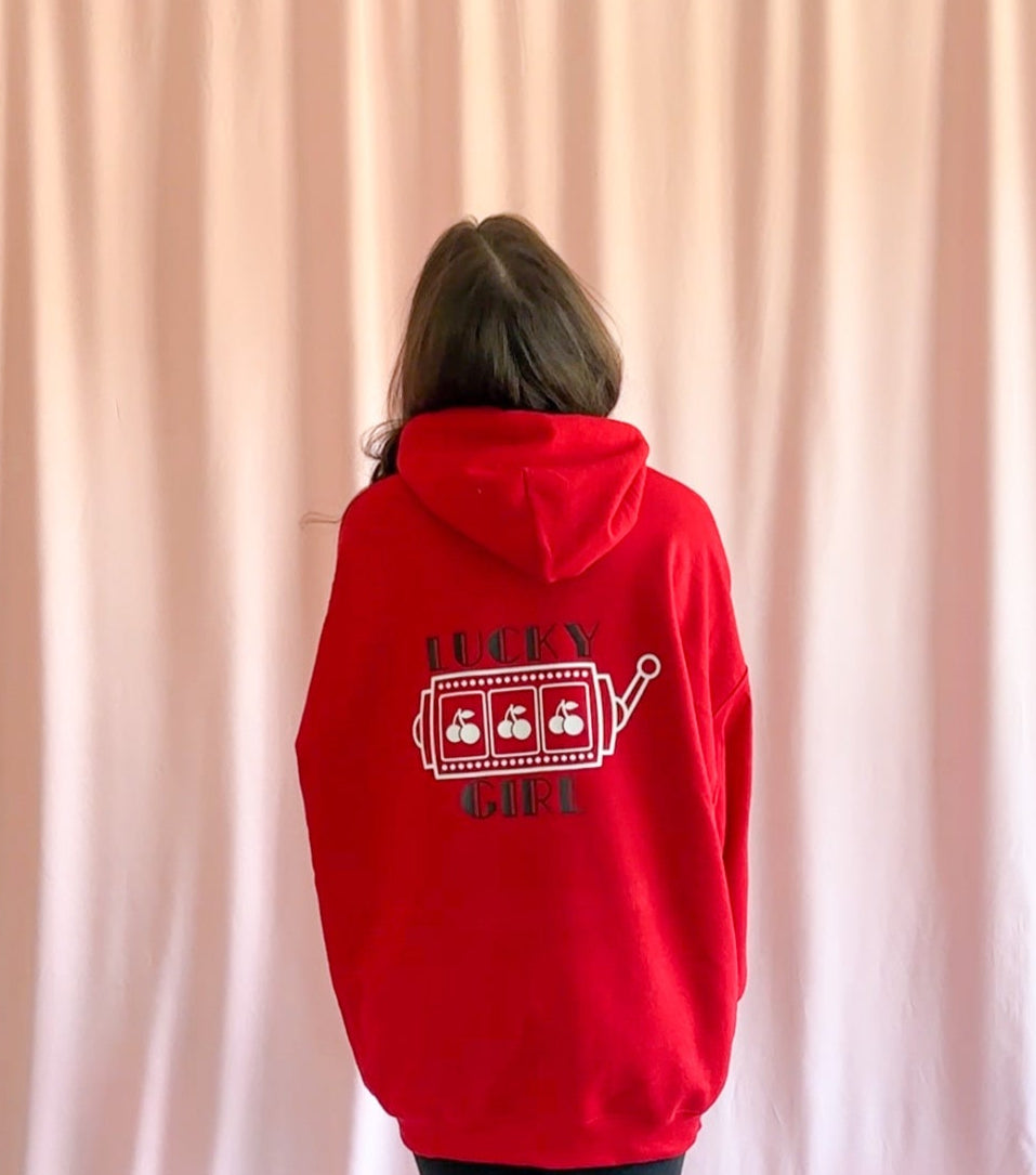 oversized cherry red sweatshirt cherry graphic hoodie women trending sweatshirt lucky girl sweatshirt angel numbers hoodie red casino sweatshirt casino hoodie