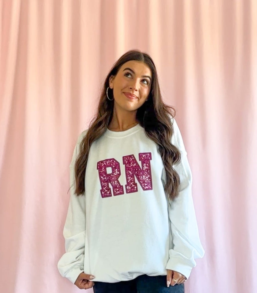 rn sweatshirt nurse clothing rn loungewear nurse gift graduation sweatshirt girly sweater hot pink sparkle sweatshirt nurse attire rn merchandise gift idea nurse