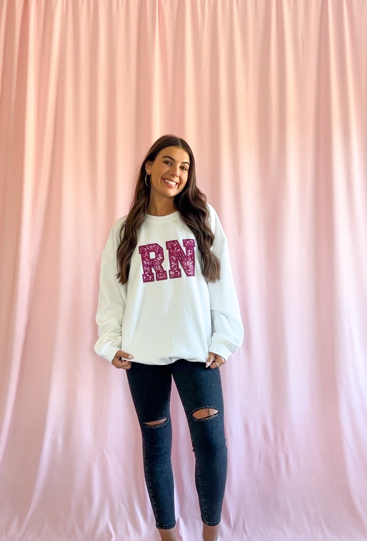 rn sweatshirt nurse clothing rn loungewear nurse gift graduation sweatshirt girly sweater hot pink sparkle sweatshirt nurse attire rn merchandise gift idea nurse