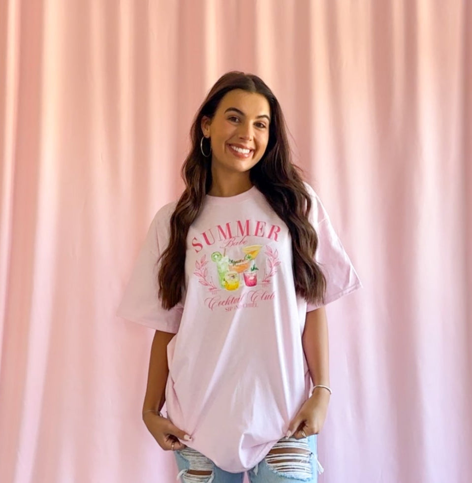 pink summer shirt women summer babe tshirt pool coverup beach tshirt women oversize shirt pink cocktail tshirt trendy clothing women vacation shirt