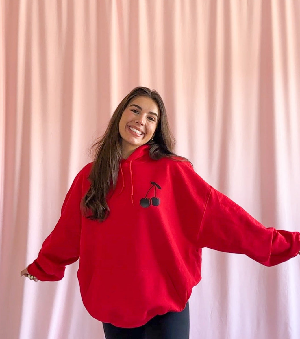 cherry red sweatshirt cherry graphic hoodie women trending sweatshirt lucky girl sweatshirt angel numbers hoodie red casino sweatshirt casino hoodie
