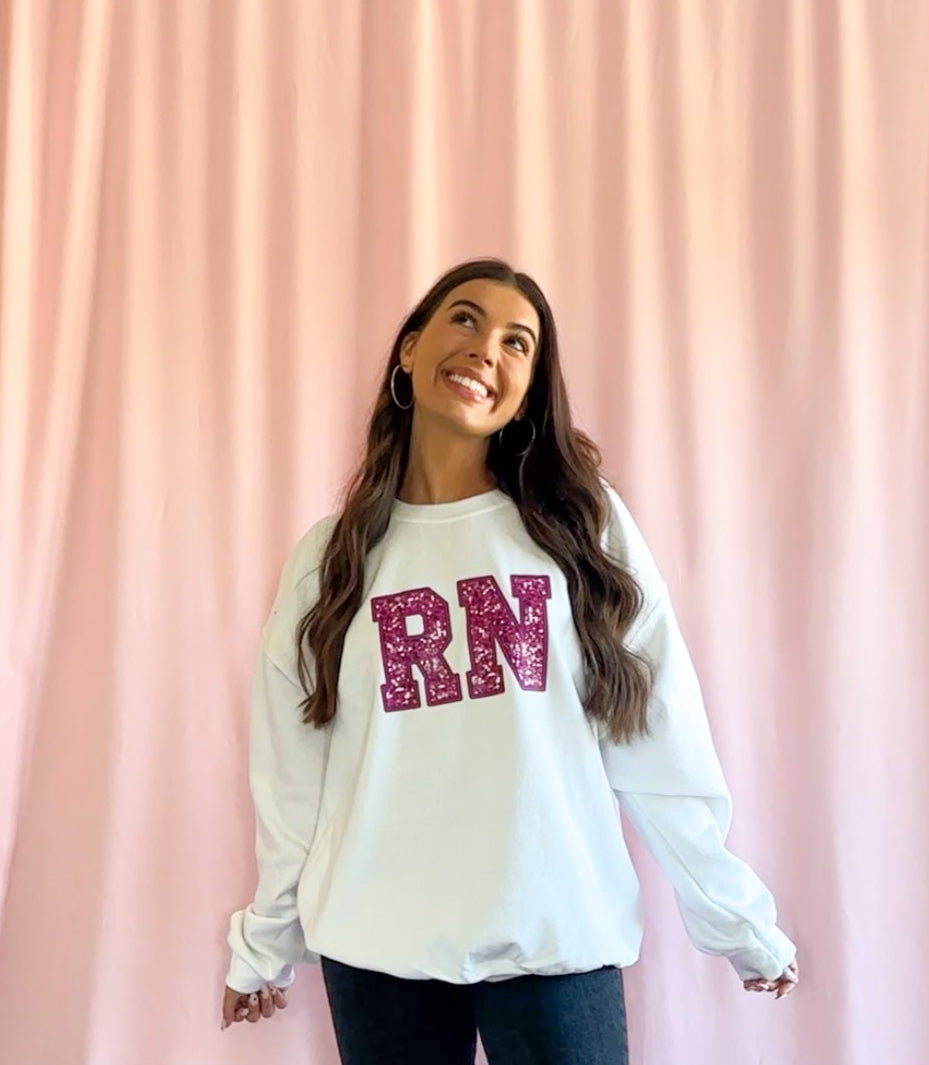rn sweatshirt nurse clothing rn loungewear nurse gift graduation sweatshirt girly sweater hot pink sparkle sweatshirt nurse attire rn merchandise gift idea nurse