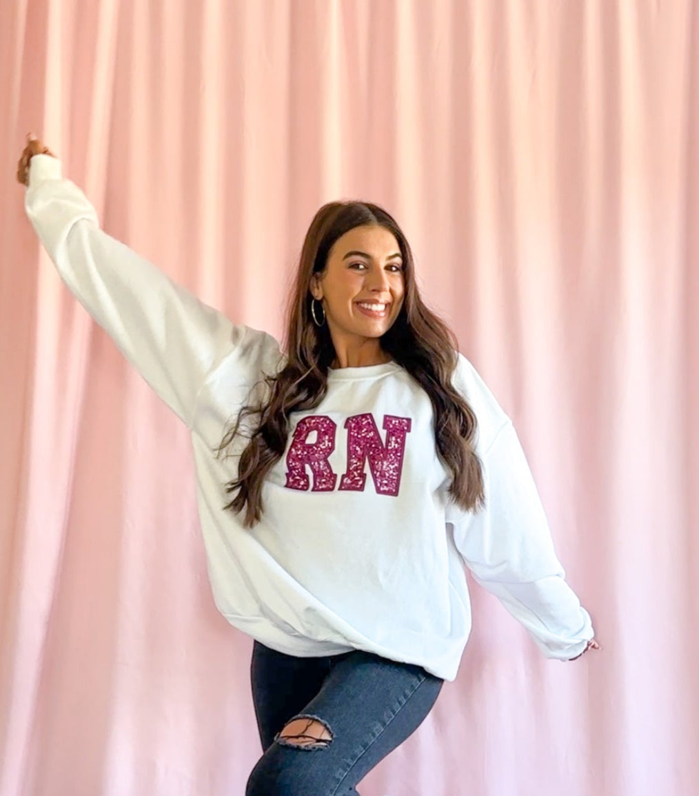 rn sweatshirt nurse clothing rn loungewear nurse gift graduation sweatshirt girly sweater hot pink sparkle sweatshirt nurse attire rn merchandise gift idea nurse