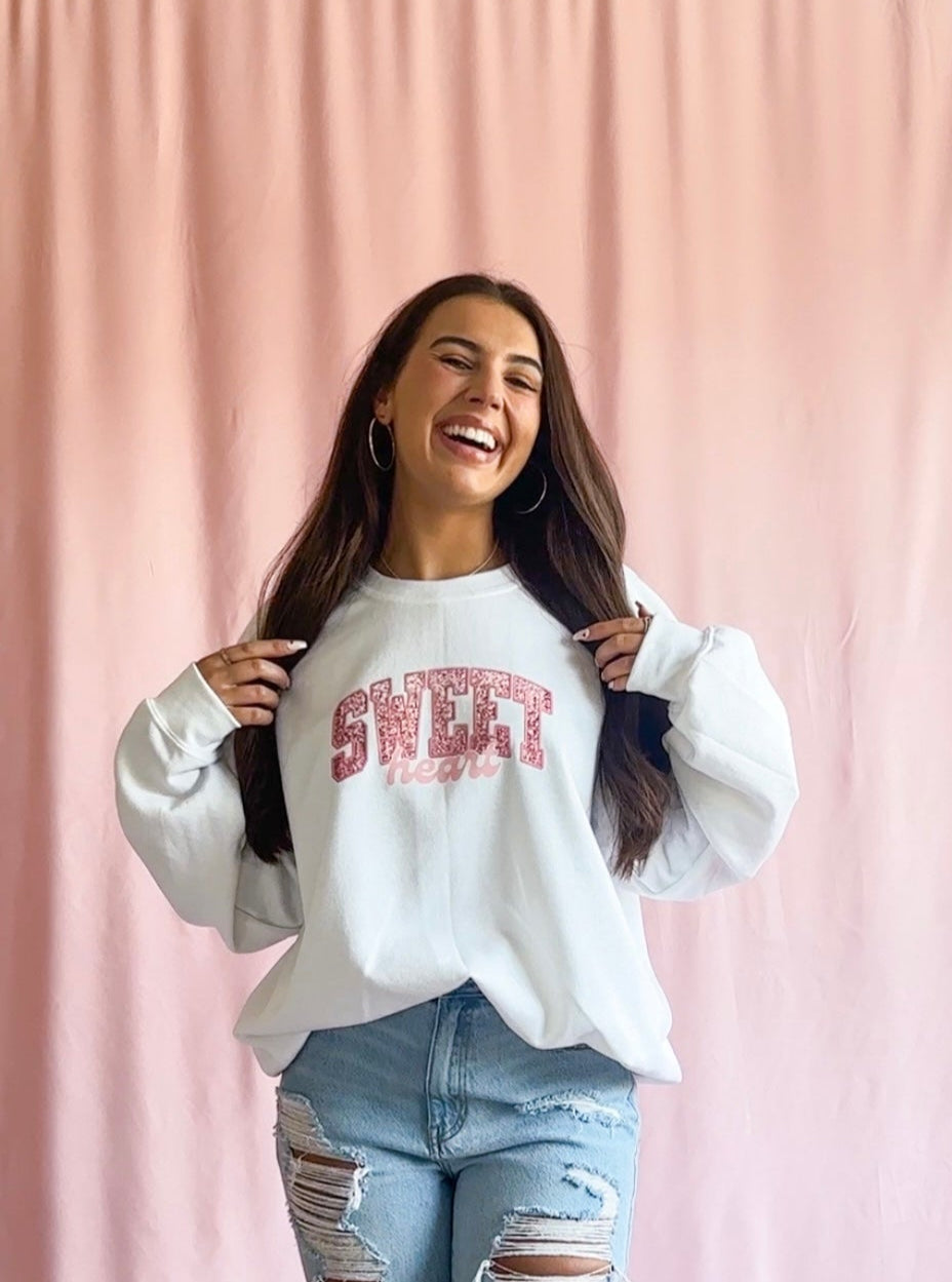 sweetheart sweatshirt sequin graphic sweater women oversized sweatshirt white sweater pink sweatshirt valentines day apparel women trending sweater