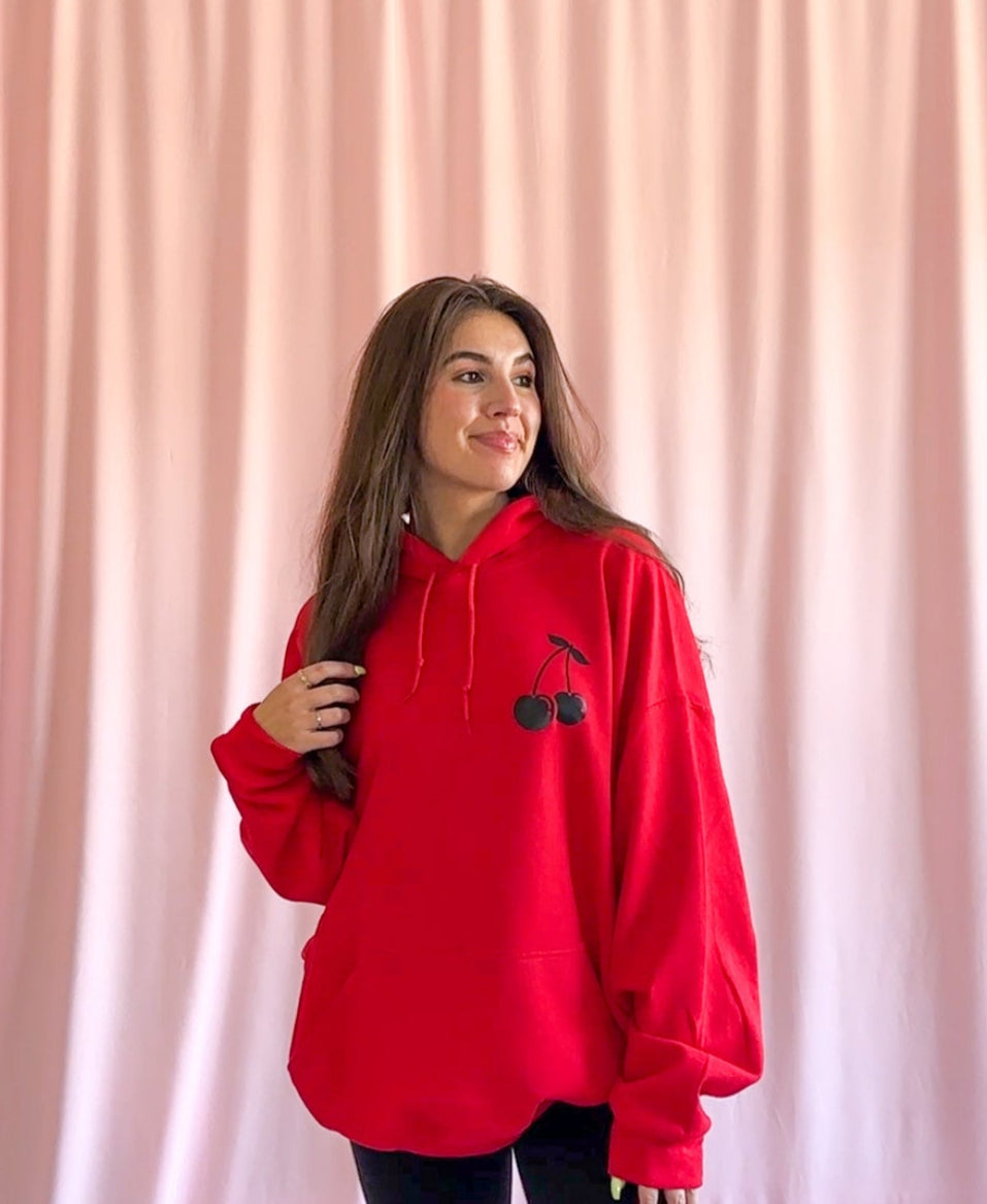 cherry red sweatshirt cherry graphic hoodie women trending sweatshirt lucky girl sweatshirt angel numbers hoodie red casino sweatshirt casino hoodie