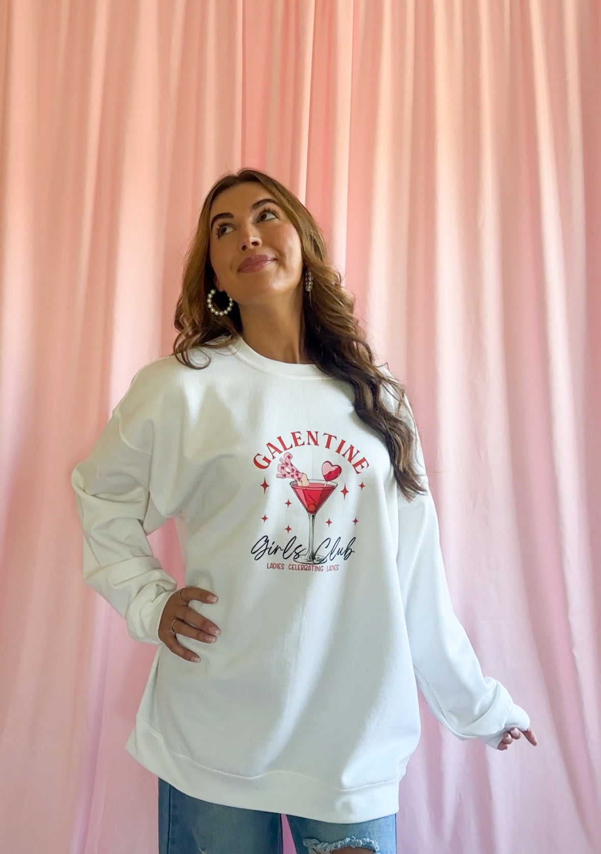 galentines day gift friend valentines day gift idea women oversized white sweatshirt matching sweater friend galentine day clothing valentines day apparel
