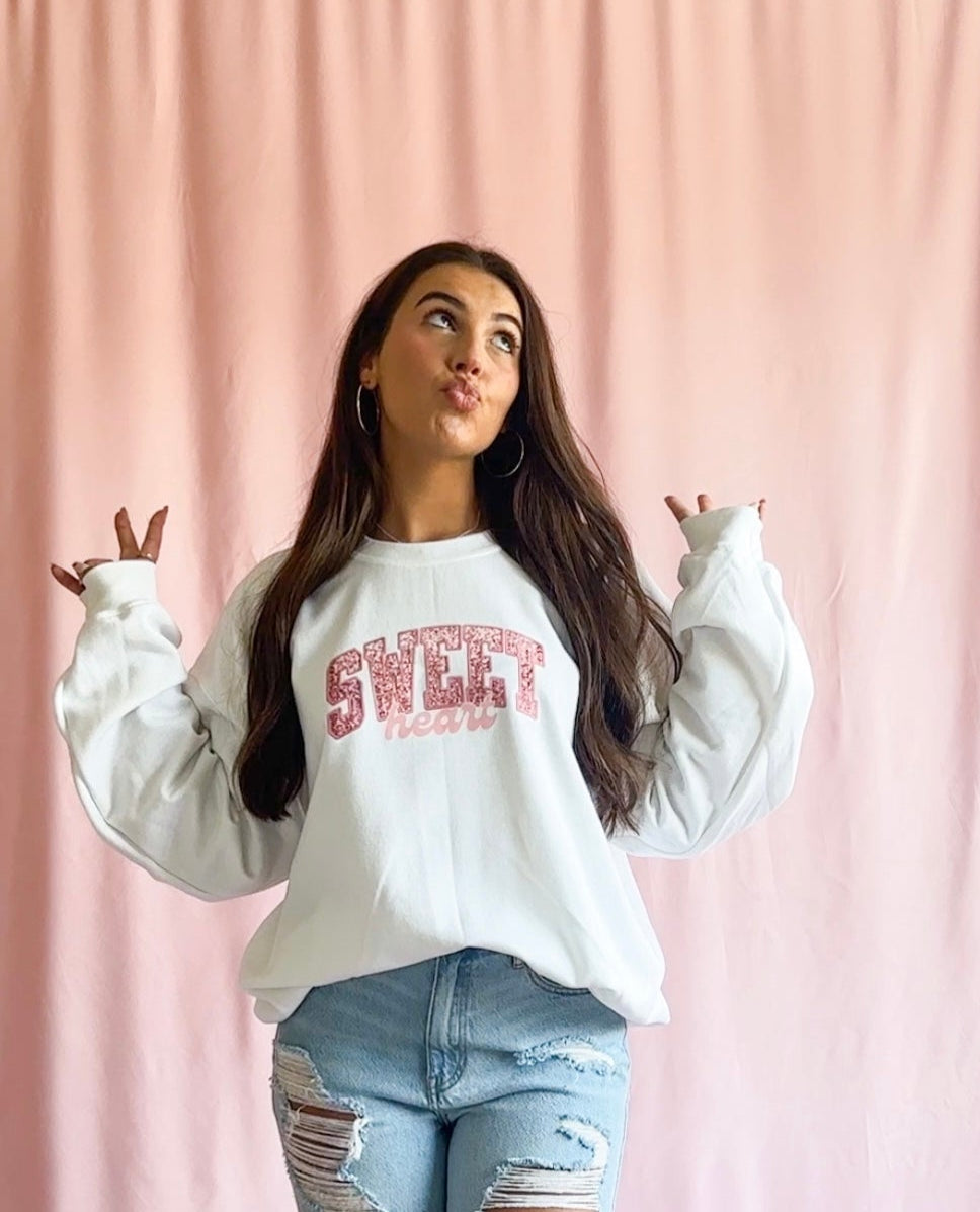 sweetheart sweatshirt sequin graphic sweater women oversized sweatshirt white sweater pink sweatshirt valentines day apparel women trending sweater