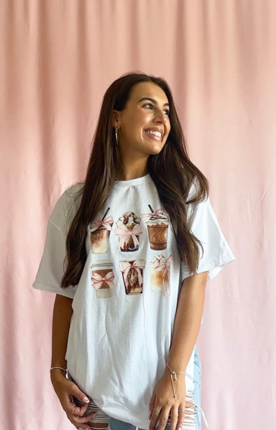 Coquette Coffee Shirt- Women Trendy White Shirt Coffee Cups
