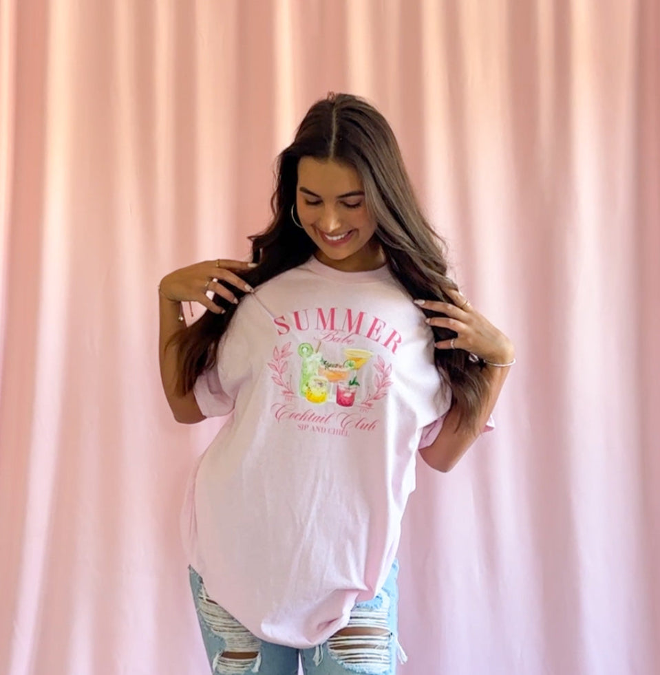 pink summer shirt women summer babe tshirt pool coverup beach tshirt women oversize shirt pink cocktail tshirt trendy clothing women vacation shirt