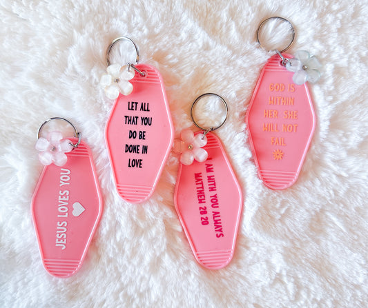 Religious Pink Motel Keychain